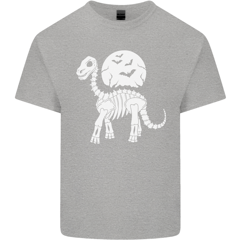 A Dinosaur Skeleton With a Full Moon Halloween Kids T-Shirt Childrens Sports Grey