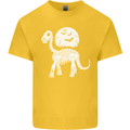 A Dinosaur Skeleton With a Full Moon Halloween Kids T-Shirt Childrens Yellow