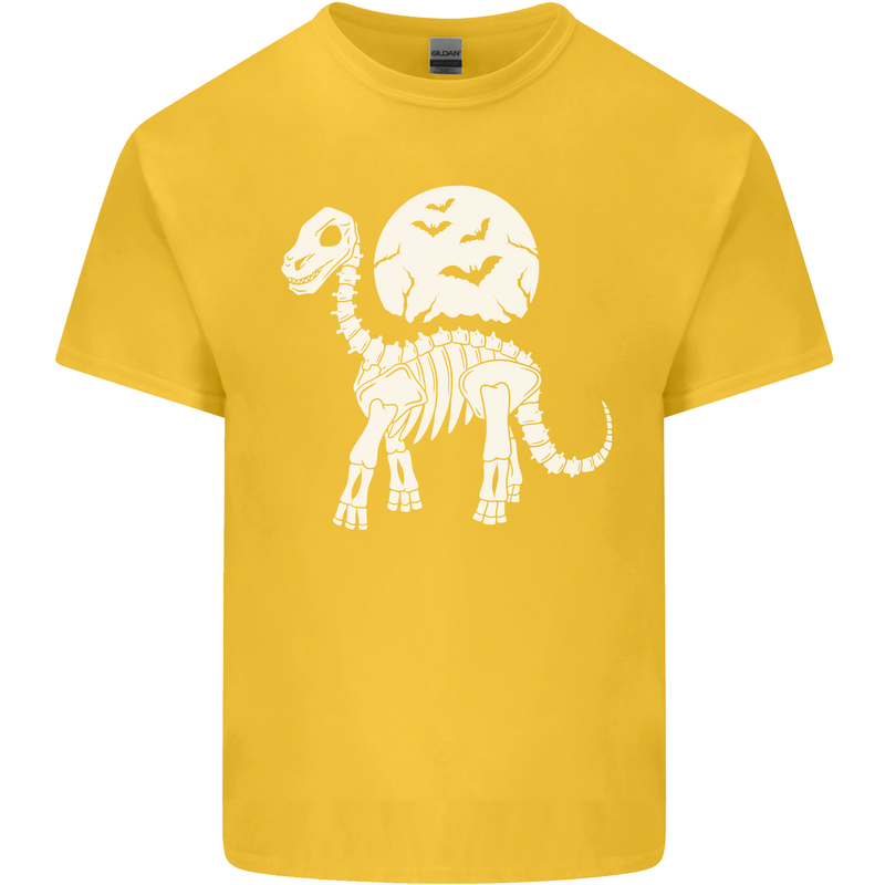 A Dinosaur Skeleton With a Full Moon Halloween Kids T-Shirt Childrens Yellow