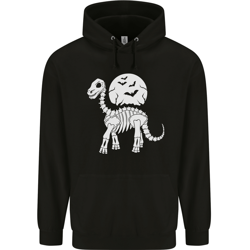 A Dinosaur Skeleton With a Full Moon Halloween Mens 80% Cotton Hoodie Black