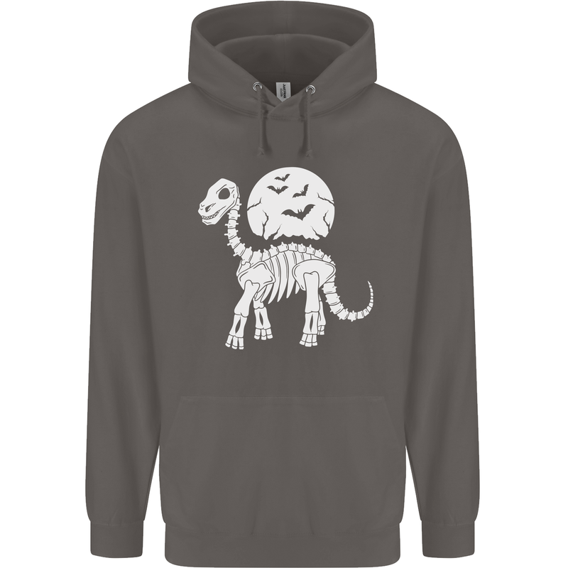 A Dinosaur Skeleton With a Full Moon Halloween Mens 80% Cotton Hoodie Charcoal