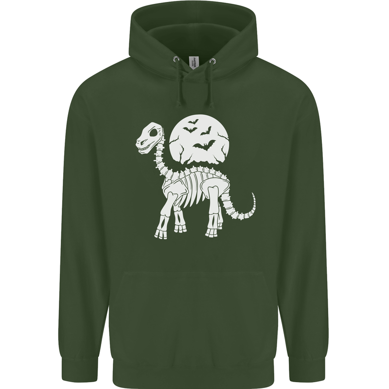 A Dinosaur Skeleton With a Full Moon Halloween Mens 80% Cotton Hoodie Forest Green