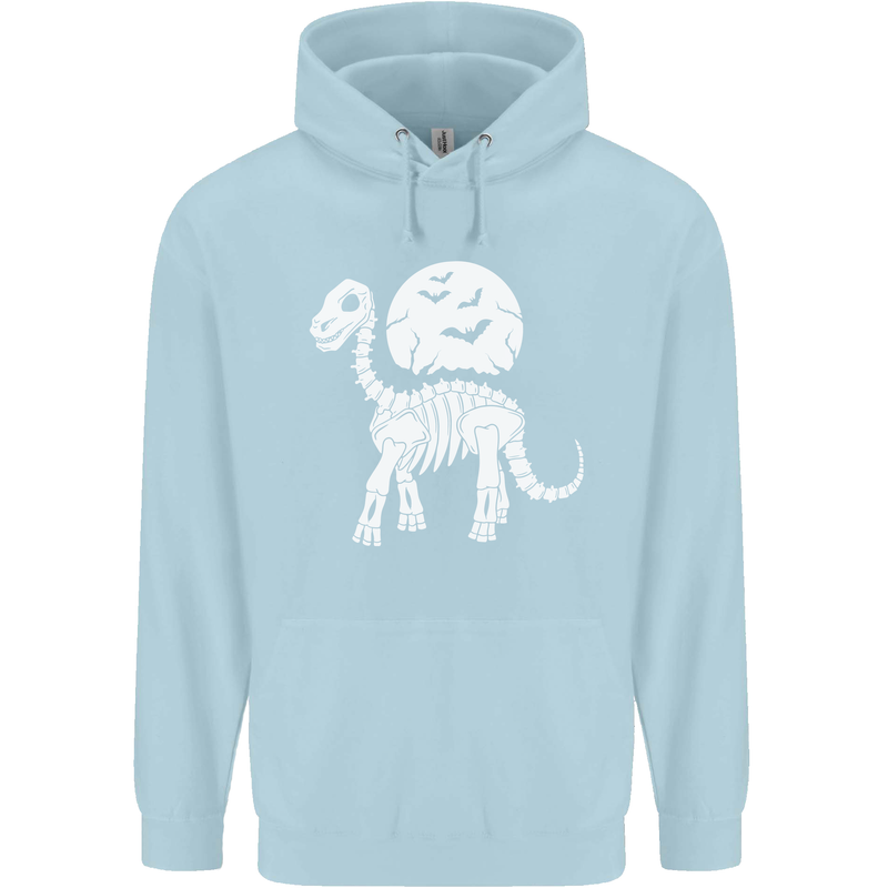 A Dinosaur Skeleton With a Full Moon Halloween Mens 80% Cotton Hoodie Light Blue