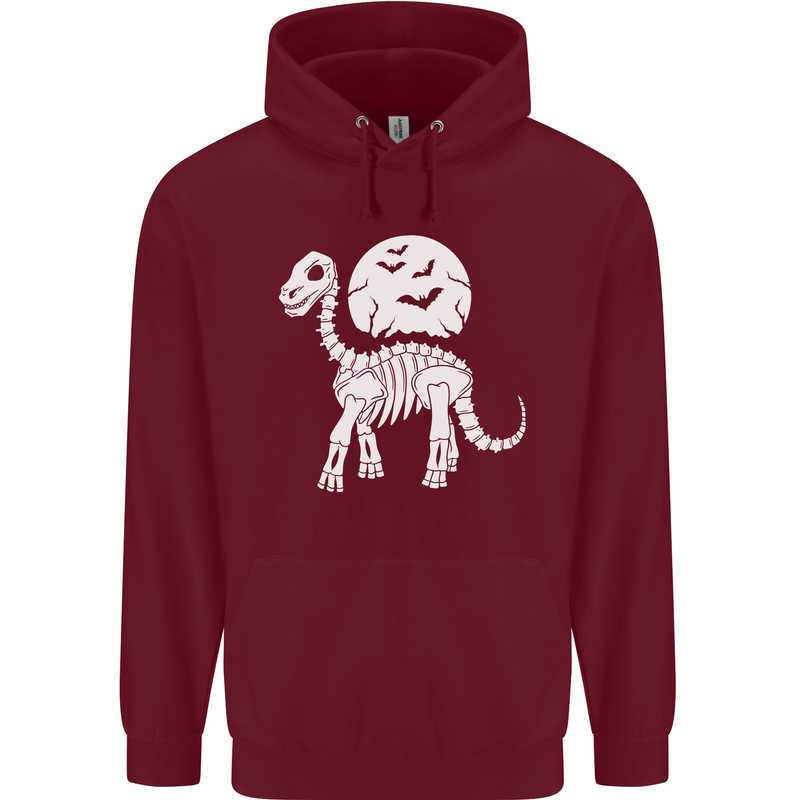A Dinosaur Skeleton With a Full Moon Halloween Mens 80% Cotton Hoodie Maroon