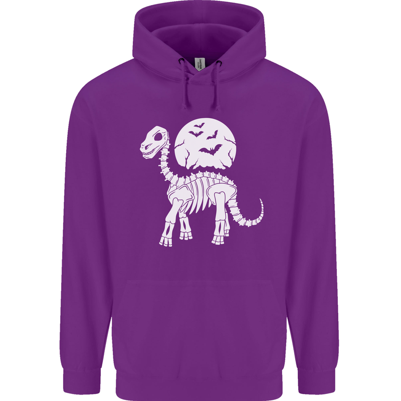 A Dinosaur Skeleton With a Full Moon Halloween Mens 80% Cotton Hoodie Purple