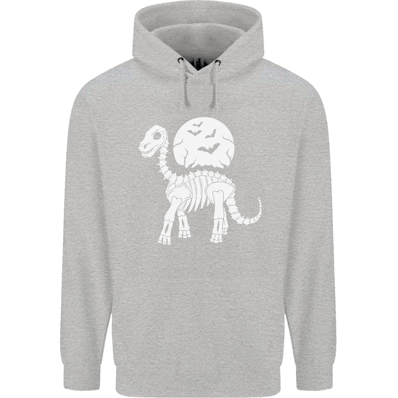 A Dinosaur Skeleton With a Full Moon Halloween Mens 80% Cotton Hoodie Sports Grey