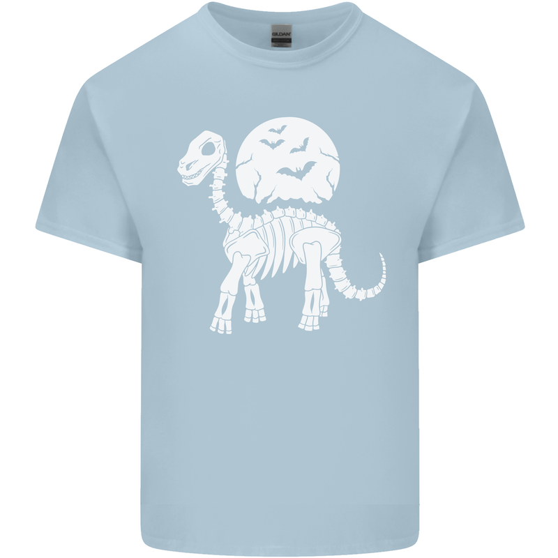 A Dinosaur Skeleton With a Full Moon Halloween Mens Cotton T-Shirt Tee Top Light Blue