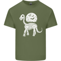 A Dinosaur Skeleton With a Full Moon Halloween Mens Cotton T-Shirt Tee Top Military Green