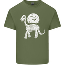 A Dinosaur Skeleton With a Full Moon Halloween Mens Cotton T-Shirt Tee Top Military Green