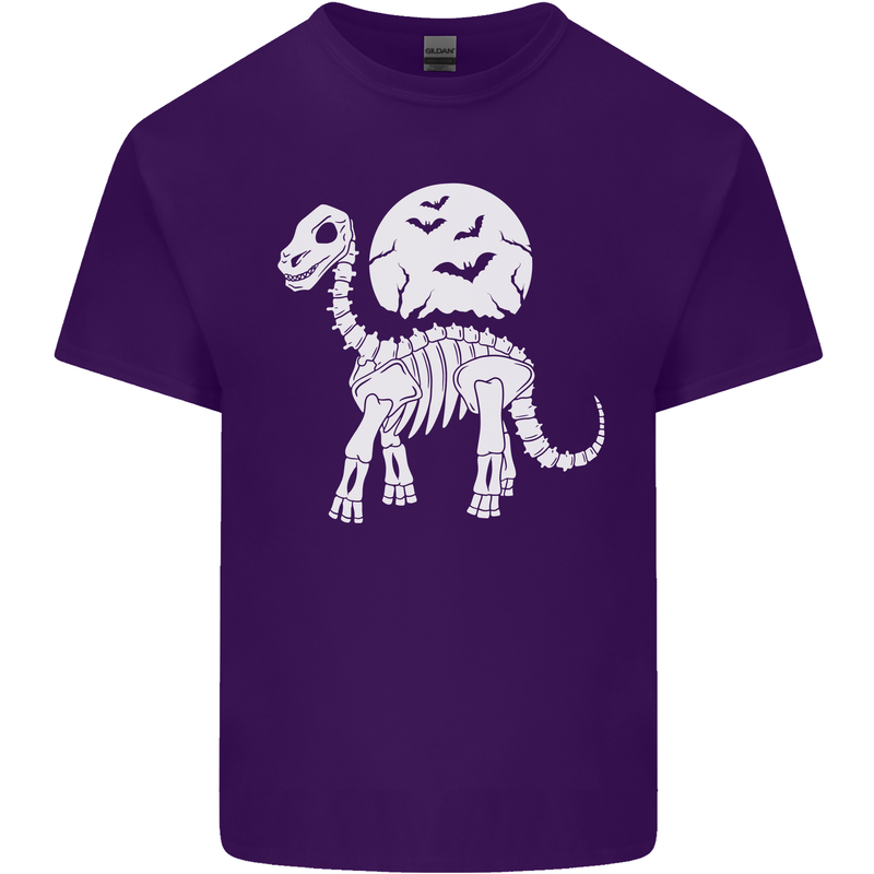 A Dinosaur Skeleton With a Full Moon Halloween Mens Cotton T-Shirt Tee Top Purple