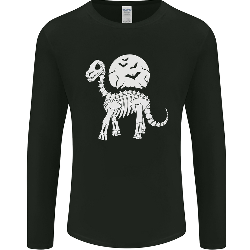 A Dinosaur Skeleton With a Full Moon Halloween Mens Long Sleeve T-Shirt Black