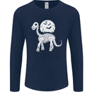 A Dinosaur Skeleton With a Full Moon Halloween Mens Long Sleeve T-Shirt Navy Blue