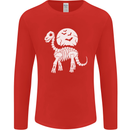 A Dinosaur Skeleton With a Full Moon Halloween Mens Long Sleeve T-Shirt Red