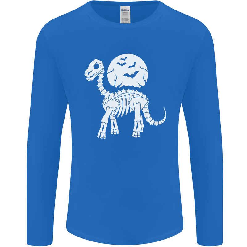 A Dinosaur Skeleton With a Full Moon Halloween Mens Long Sleeve T-Shirt Royal Blue