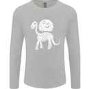 A Dinosaur Skeleton With a Full Moon Halloween Mens Long Sleeve T-Shirt Sports Grey