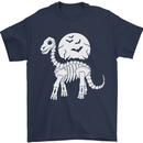 A Dinosaur Skeleton With a Full Moon Halloween Mens T-Shirt 100% Cotton Navy Blue
