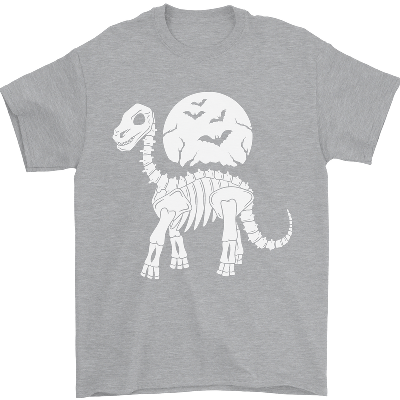 A Dinosaur Skeleton With a Full Moon Halloween Mens T-Shirt 100% Cotton Sports Grey