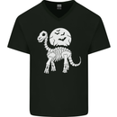 A Dinosaur Skeleton With a Full Moon Halloween Mens V-Neck Cotton T-Shirt Black