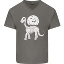 A Dinosaur Skeleton With a Full Moon Halloween Mens V-Neck Cotton T-Shirt Charcoal