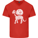 A Dinosaur Skeleton With a Full Moon Halloween Mens V-Neck Cotton T-Shirt Red