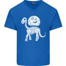 A Dinosaur Skeleton With a Full Moon Halloween Mens V-Neck Cotton T-Shirt Royal Blue