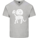 A Dinosaur Skeleton With a Full Moon Halloween Mens V-Neck Cotton T-Shirt Sports Grey