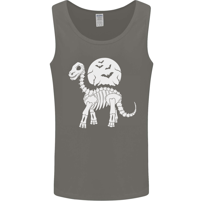 A Dinosaur Skeleton With a Full Moon Halloween Mens Vest Tank Top Charcoal