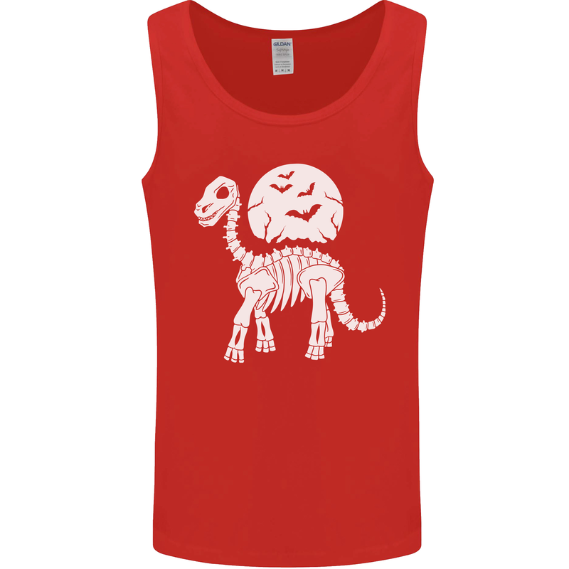 A Dinosaur Skeleton With a Full Moon Halloween Mens Vest Tank Top Red