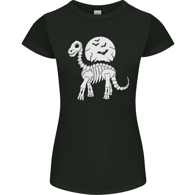 A Dinosaur Skeleton With a Full Moon Halloween Womens Petite Cut T-Shirt Black