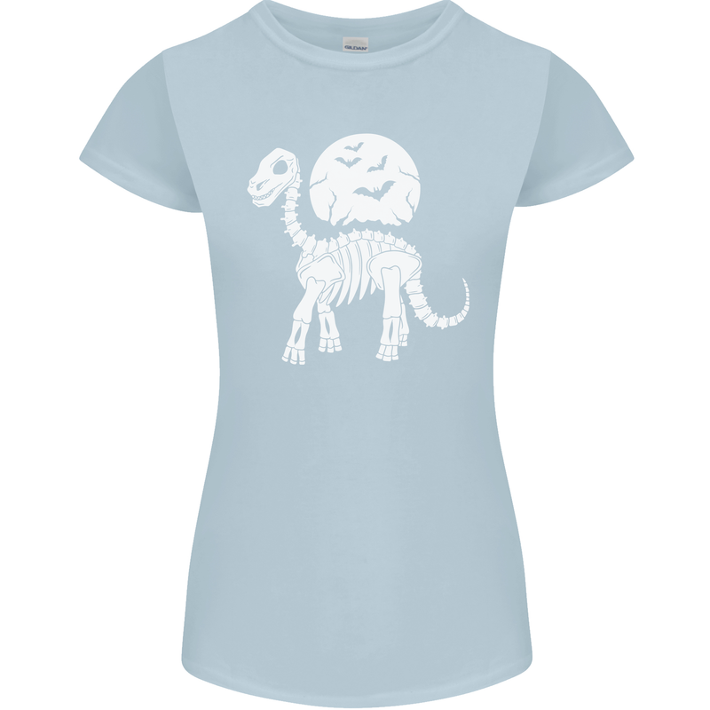 A Dinosaur Skeleton With a Full Moon Halloween Womens Petite Cut T-Shirt Light Blue