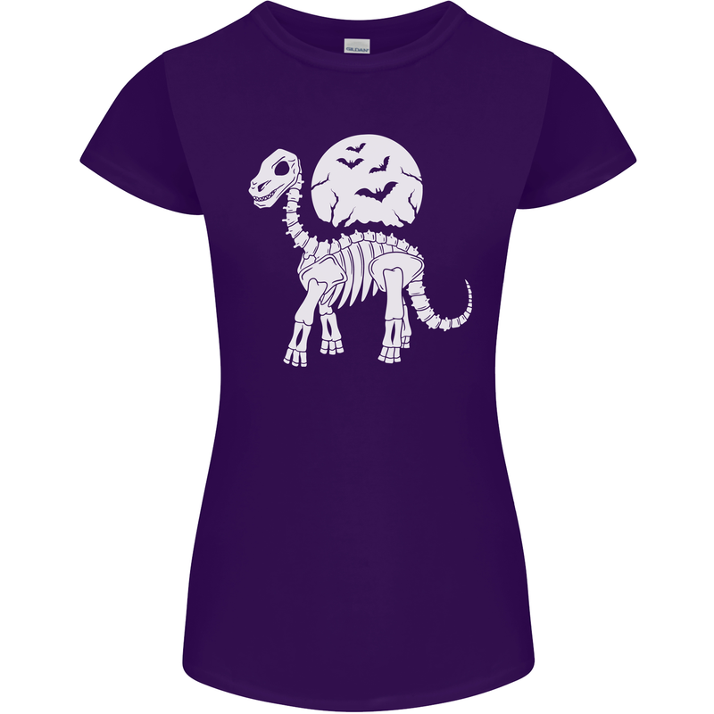 A Dinosaur Skeleton With a Full Moon Halloween Womens Petite Cut T-Shirt Purple