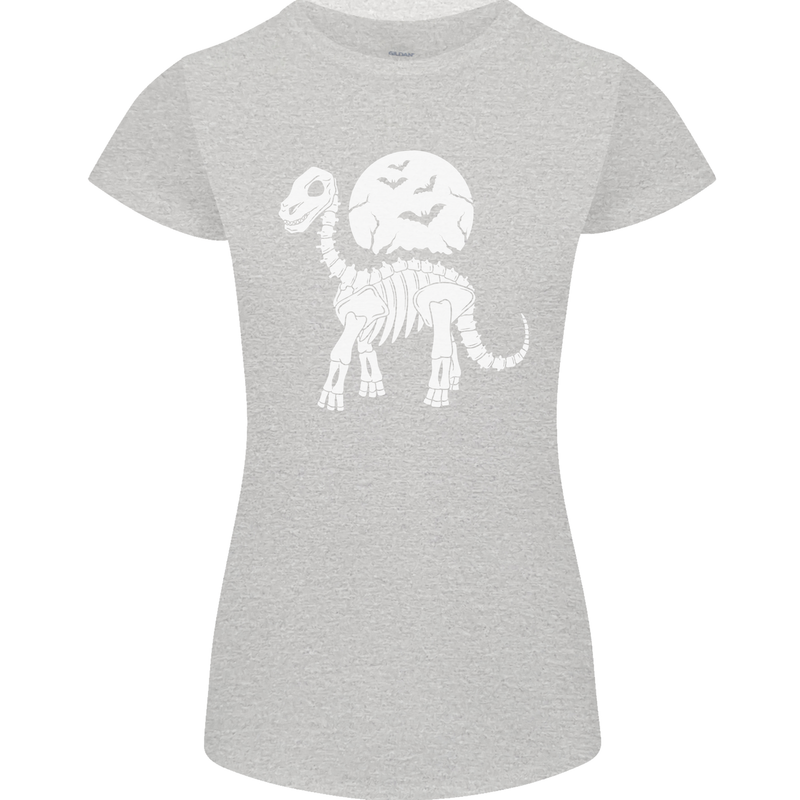 A Dinosaur Skeleton With a Full Moon Halloween Womens Petite Cut T-Shirt Sports Grey