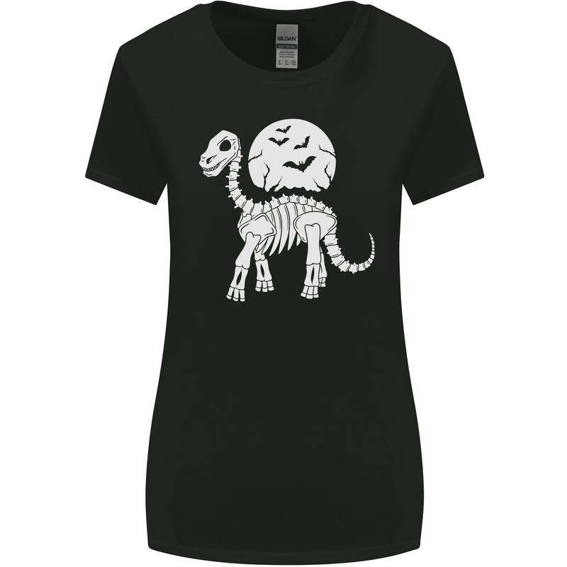 A Dinosaur Skeleton With a Full Moon Halloween Womens Wider Cut T-Shirt Black