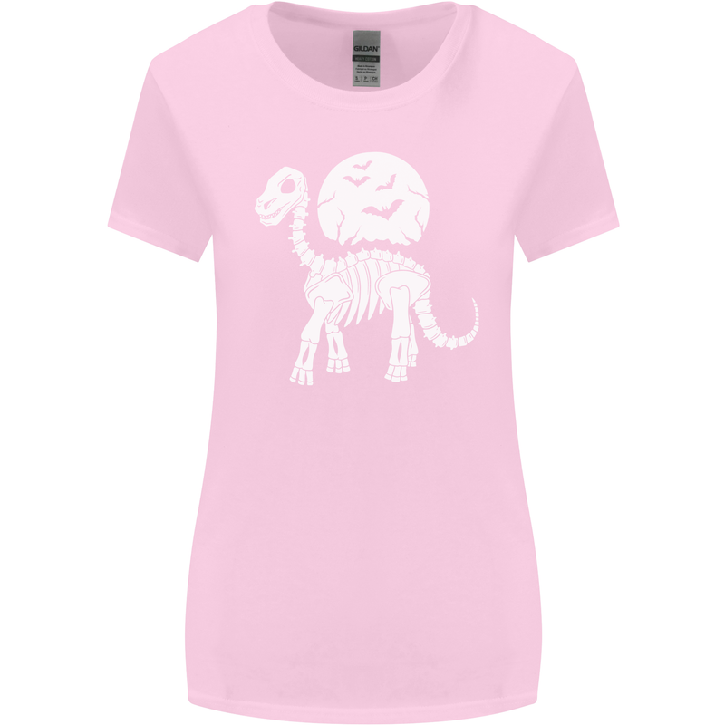 A Dinosaur Skeleton With a Full Moon Halloween Womens Wider Cut T-Shirt Light Pink