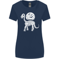 A Dinosaur Skeleton With a Full Moon Halloween Womens Wider Cut T-Shirt Navy Blue
