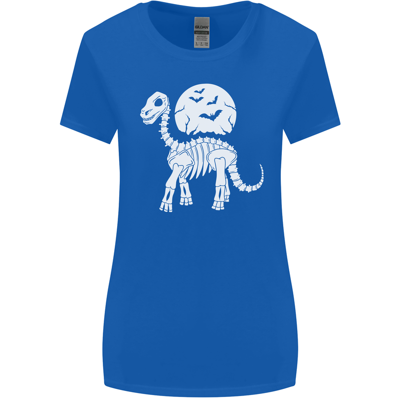 A Dinosaur Skeleton With a Full Moon Halloween Womens Wider Cut T-Shirt Royal Blue