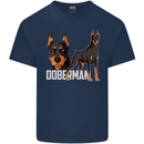 A Doberman Illustration Dog Kids T-Shirt Childrens Navy Blue