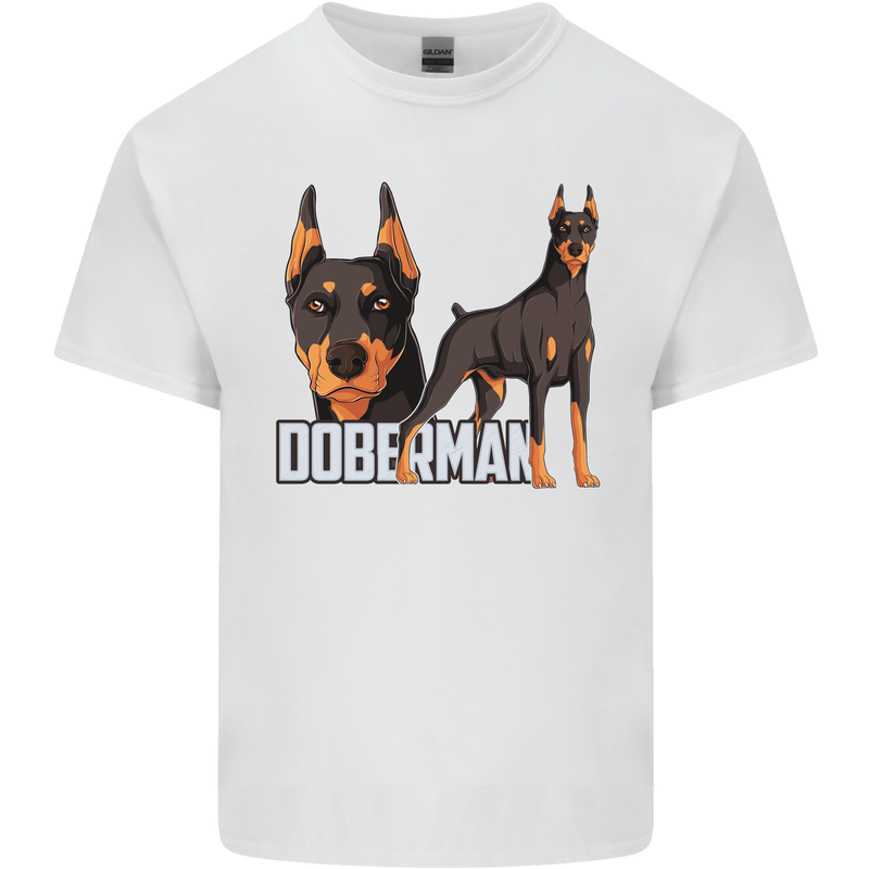 A Doberman Illustration Dog Kids T-Shirt Childrens White