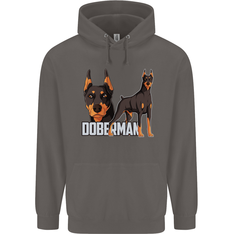 A Doberman Illustration Dog Mens 80% Cotton Hoodie Charcoal