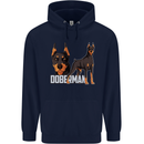 A Doberman Illustration Dog Mens 80% Cotton Hoodie Navy Blue