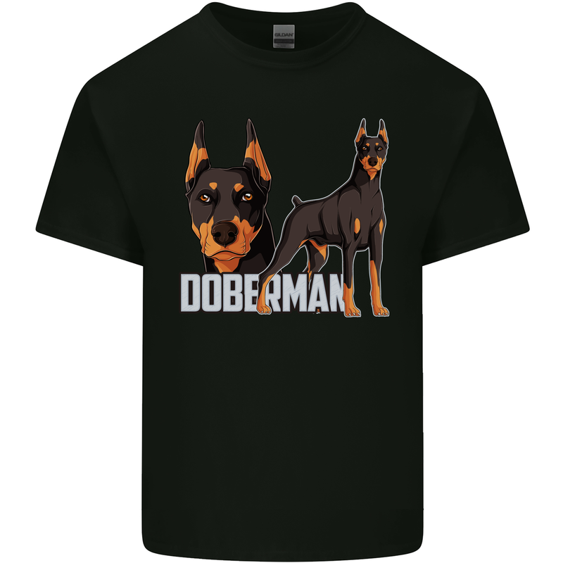 A Doberman Illustration Dog Mens Cotton T-Shirt Tee Top Black