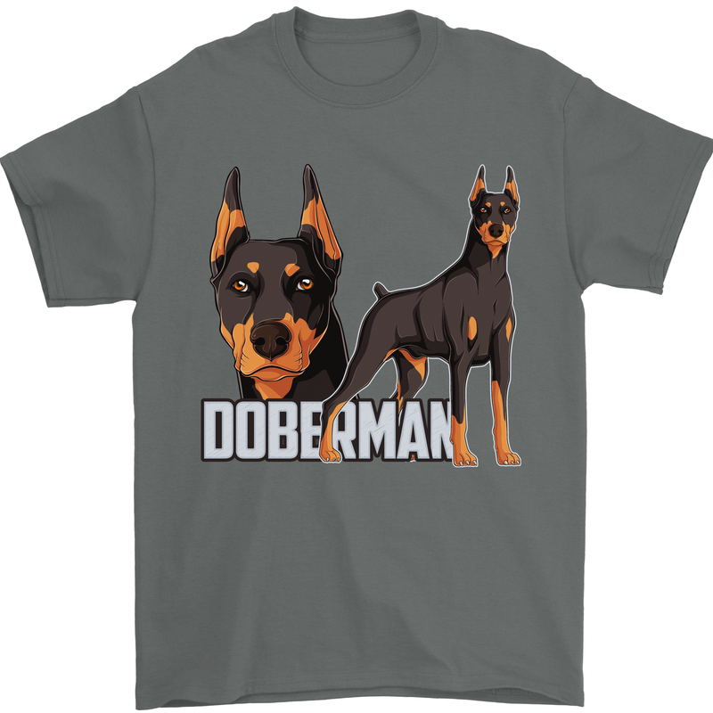 A Doberman Illustration Dog Mens T-Shirt 100% Cotton Charcoal