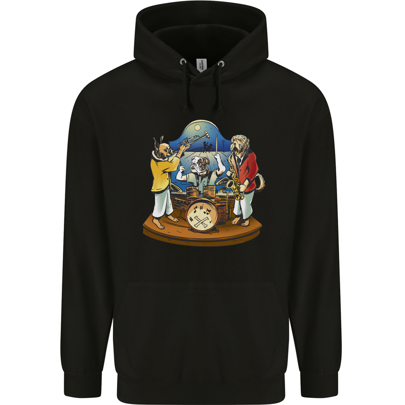 A Dog Jazz Band Music Drums Trumpet Mens 80% Cotton Hoodie Black