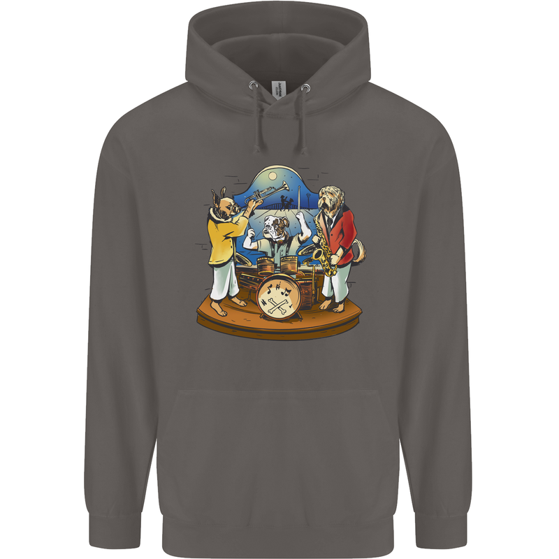 A Dog Jazz Band Music Drums Trumpet Mens 80% Cotton Hoodie Charcoal