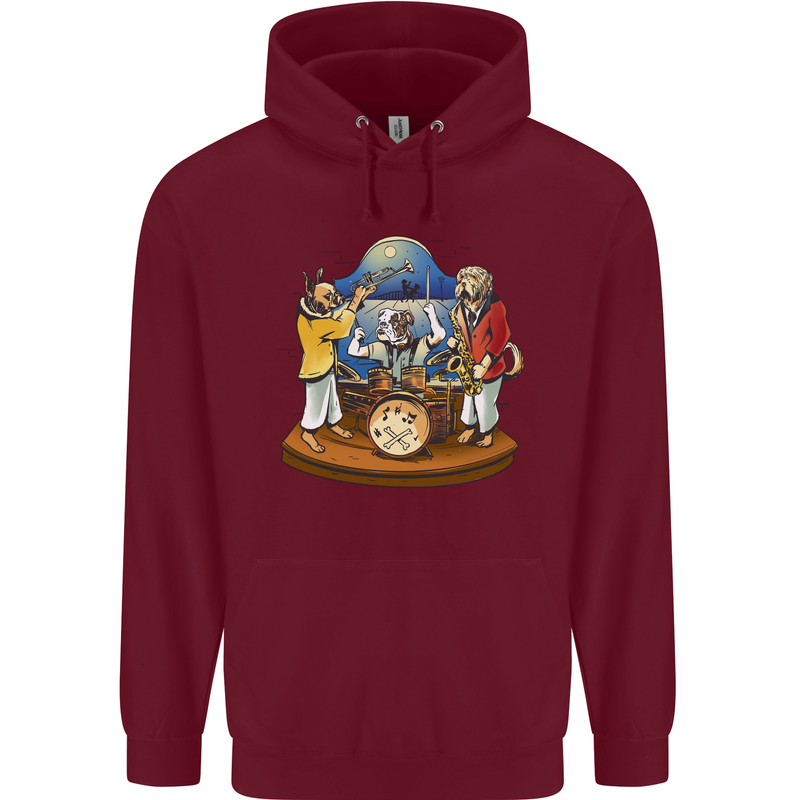 A Dog Jazz Band Music Drums Trumpet Mens 80% Cotton Hoodie Maroon