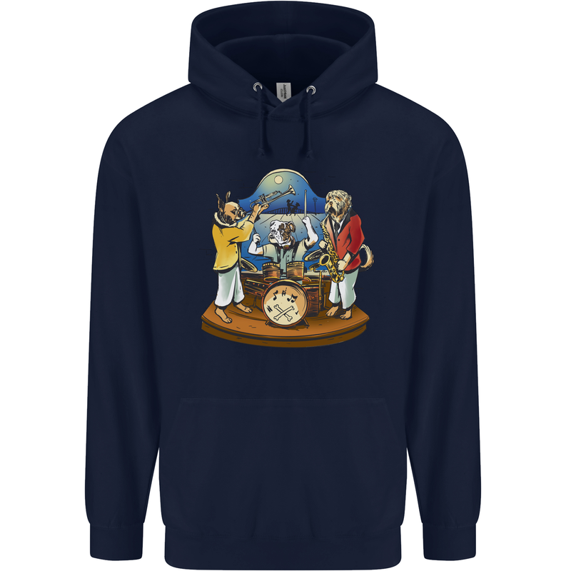 A Dog Jazz Band Music Drums Trumpet Mens 80% Cotton Hoodie Navy Blue