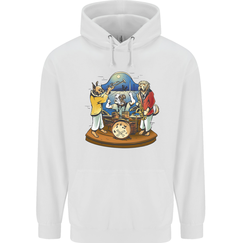 A Dog Jazz Band Music Drums Trumpet Mens 80% Cotton Hoodie White
