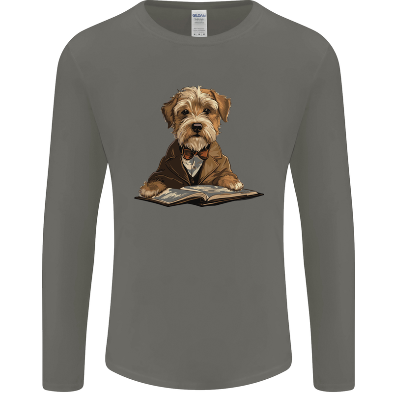 A Dog Reading a Book Mens Long Sleeve T-Shirt Charcoal