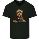 A Dog Reading a Book Mens V-Neck Cotton T-Shirt Black
