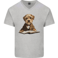 A Dog Reading a Book Mens V-Neck Cotton T-Shirt Sports Grey